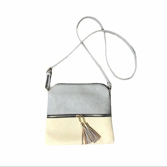 Two Tone Vegan Leather Tassel Long Strap Bag - Picture 8 of 8